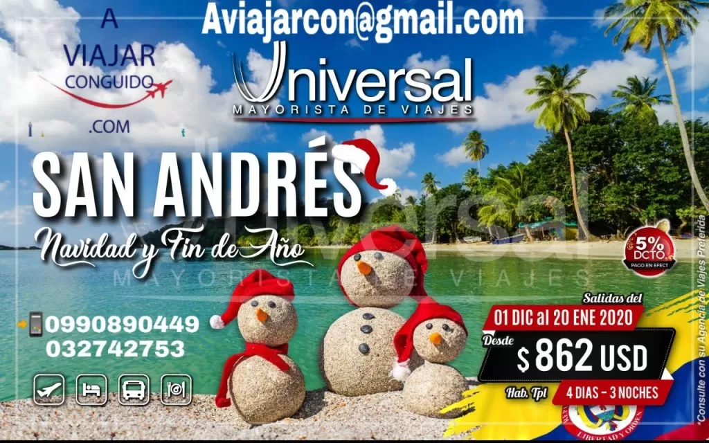SAN ANDRÉS EN NAVIDAD Y FIN DE AÑO 2019 4 días – 3 Noches
