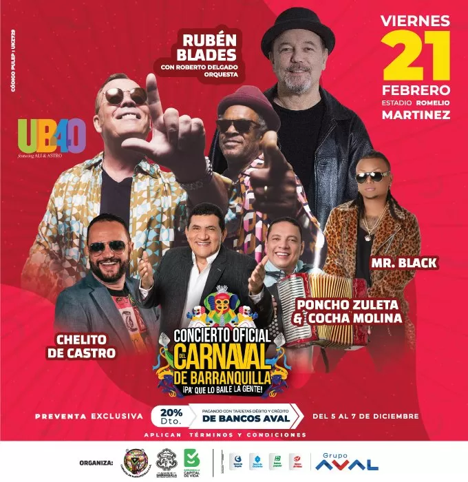Rubén Blades y UB40, artistas exclusivos del Gran Concierto de Carnaval 2020