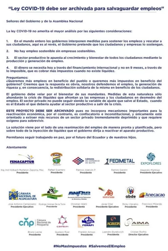 Ecuador: fuerte rechazo de empresarios al plan de ajuste del Gobierno