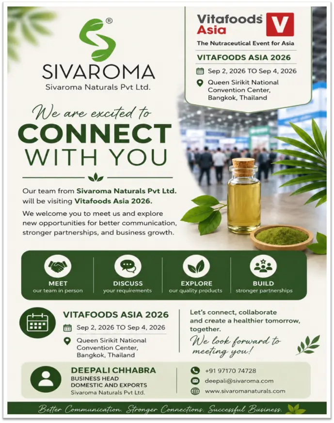 Sivaroma Naturals participará en Vitafoods Asia 2026 en Bangkok