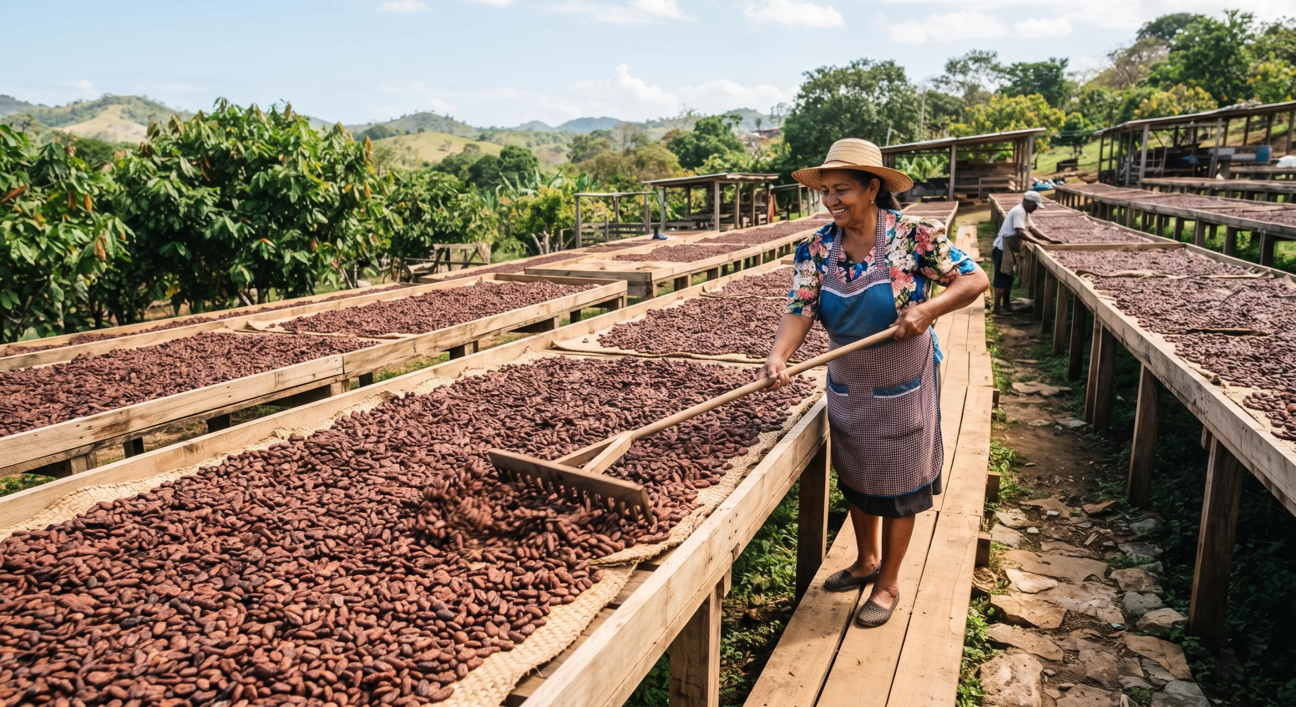 Proceso de secado y postcosecha del cacao.